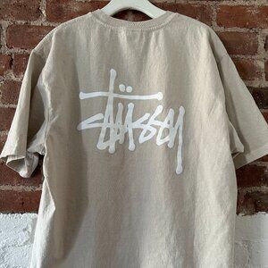 stussy tan logo tshirt large